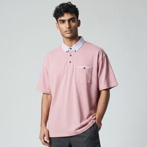 Age of Wisdom Men's Short Sleeve Polo S Modal Dusty Rose Pink Contrast Collar